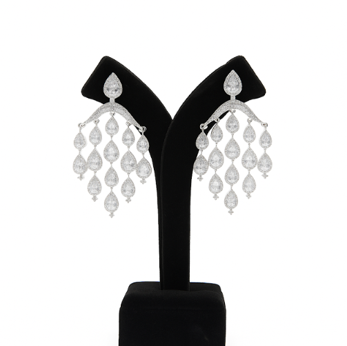 Elegant Silver Finish Bridal Earrings with Teardrop Stone Detailing